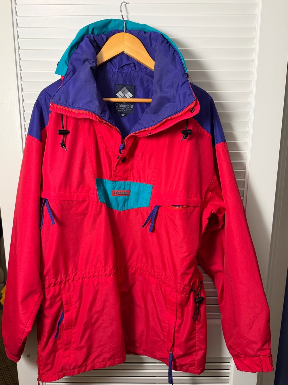 Columbia Red Jacket with Purple and Teal Accents